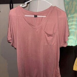 Basic V-Neck Pocket Tee - Dusty Rose